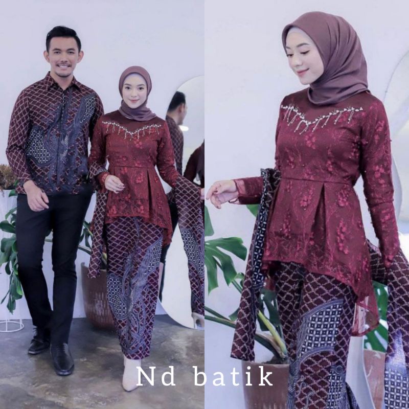 BISA COD - KEBAYA COUPLE BATIK SARIMBIT PASANGAN KONDANGAN KEBAYA BRUKAT - OUTFIT KEBAYA PESTA KEKINIAN - KEBAYA TUNANGAN LAMARAN WISUDA MODERN