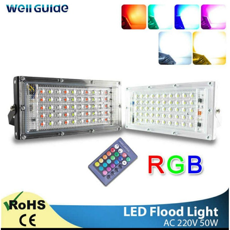 Kap led sorot RGB 50w Remote. Floodlight RGB 50watt remote