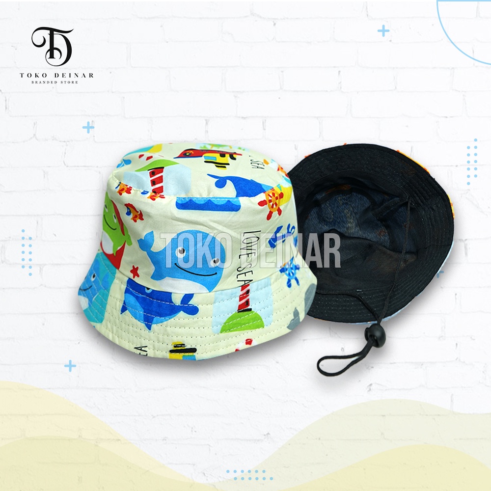 Topi Anak Laki Laki Perempuan Bucket Micro Tali  3 - 10 Tahun Unisex 6 Motif Sablon DINOSAURUS dan SEA High Quality Karakter / Gambar Karton, Cartoon / Hat / Koboy / Gunung / Outdoor / Termurah / Terlaris / Bahan Premium / TIdak Panas DIpakai / Bisa COD-4