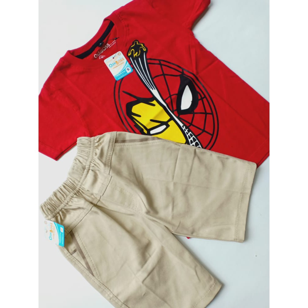 COD BAJU STELAN ANAK LAKI LAKI GAMBAR SPIDERMAN IRONMAN DAN CINO PENDEK 1-6 TAHUN-1