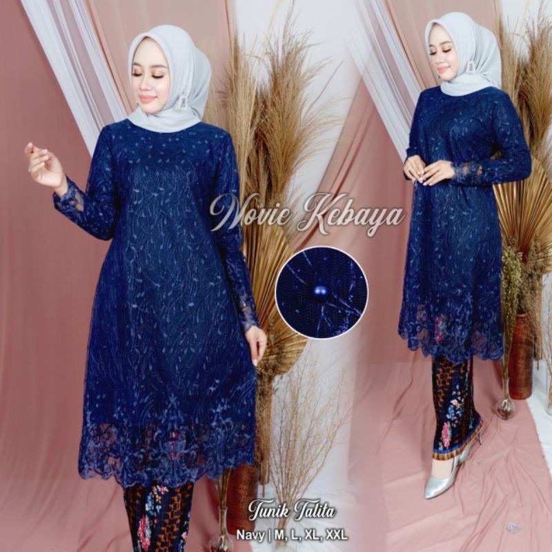 Cod/real pict stelan tunik padang/tunik modern/kebaya pesta/kebaya kondangan/kebaya wisuda-set navy
