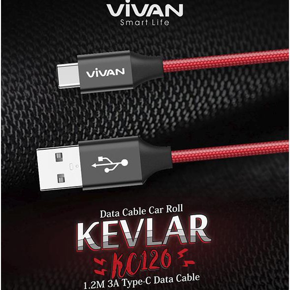 Kabel Data Vivan KC120 Type C Kevlar Data Cable Type-C