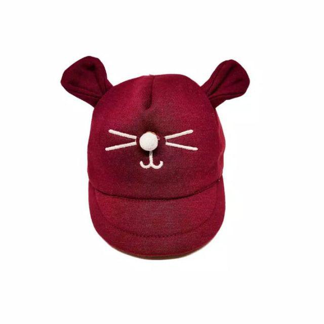 (1kg isi 25 pcs)Topi Bayi korea Karakter Kucing / COD-maroon