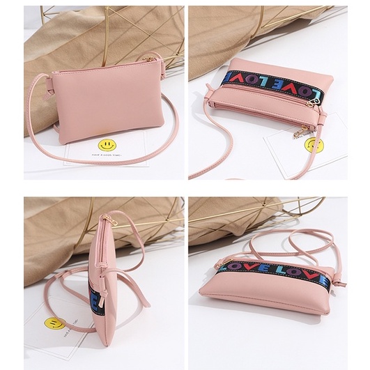 Tas Selempang Mini Wanita Love Korean Fashion Style Tas Cewek Import Sling Bag PU Satu7an T47