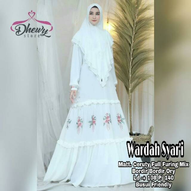 Gamis syari putih gamis syari set polos gamis premium gamis syari bordir Wardag Syari by Dhewy