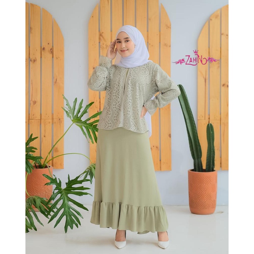 DRESS SET BLEZER BRUKAT CHAVA DAN GAMIS FANIA ORI BY ZAHIN polos brukat renda mutiara MUTE OOTD FASHION CASUAL MODIS