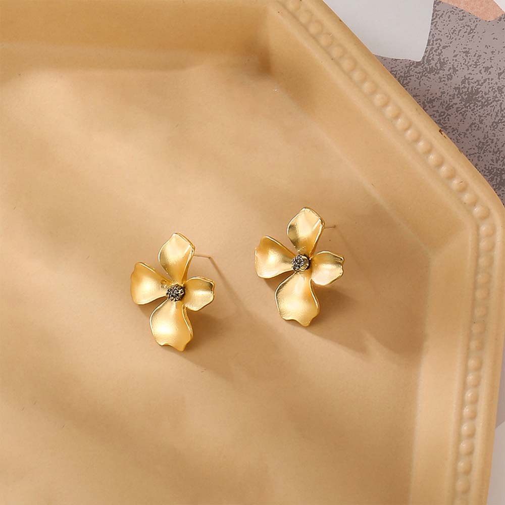 Anting Stud Bentuk Bunga Bahan Logam Matte Warna-Warni Gaya Korea Untuk Wanita