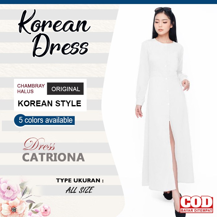 Long Dress Korea Putih Polos Wanita / Party Dress Wanita Lengan Panjang All Size