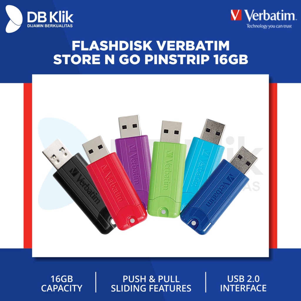 Flashdisk Verbatim Store n Go PinStripe 16GB USB 2.0 Drive