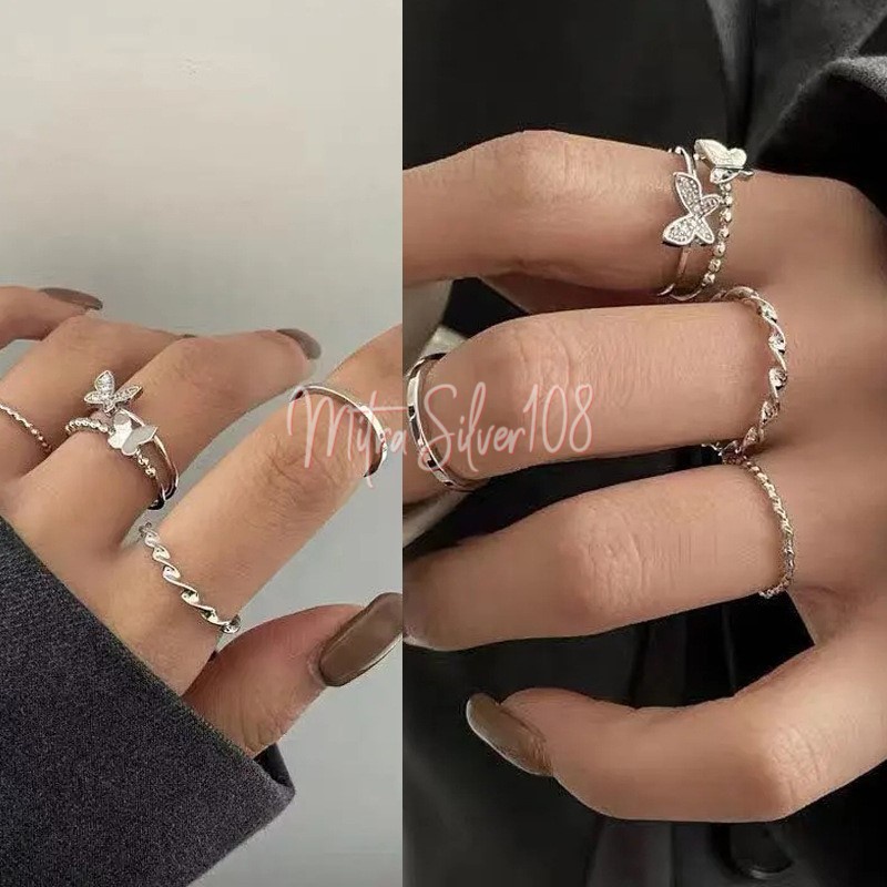 [MS108] CC 08 - 1Set Cincin isi 4PCS Desain Geometri Kupu - Kupu Gaya Korea Impor Murah Fashion Kekinian | Cincin Wanita