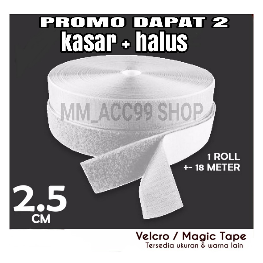 1SET HALUS DAN KASAR WARNA PUTIH VELCRO MAGIC TAPE 1 INCH 2,5 CM / Perekat Velcro WARNA PUTIH