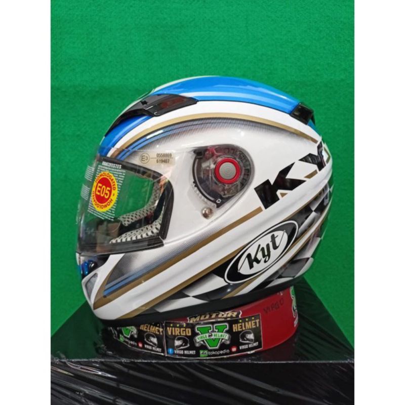 KYT HELM C4 TECH MOTIF WHITE BLUE DDRING