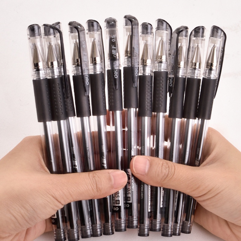 2pcs / Set Pen Gel Tinta Hitam 0.5mm Quick Dry Untuk Stationery Sekolah / Kantor