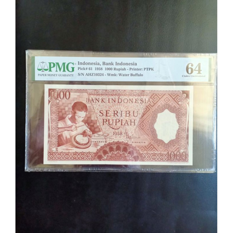uang kuno pekerja merah coklat 1000 rupiah tahun 1958 pmg 64
