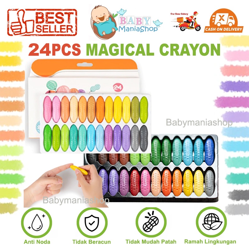 

Magical Crayon 12 pcs 24 pcs Crayons Bayi Anak Peanut Yplus UK Mudah Dihapus Tidak Mengotori Tangan