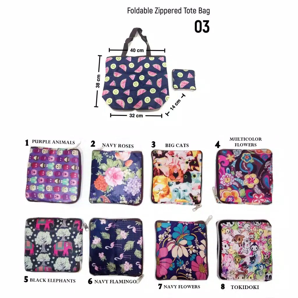 Tas Lipat Belanja Foldable - 03 Large Zippered Tote Shopping Bag  - Skoola