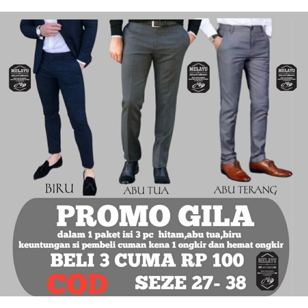 PROMO GILA ISI 3 PC CELANA BAHAN | KERJA |  KANTOR | PANJANG | HITAM | DASAR PRIA SLIMFIT COD_