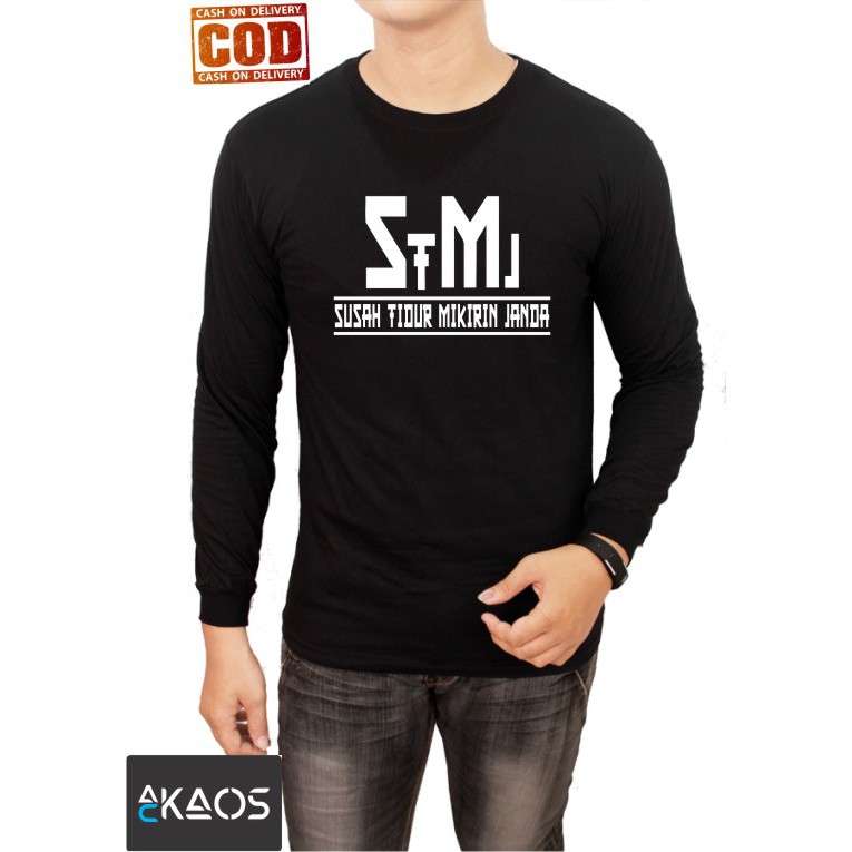 Kaos Distro T-shirt Lengan panjang STMJ/Susah Tidur Mikirin Janda