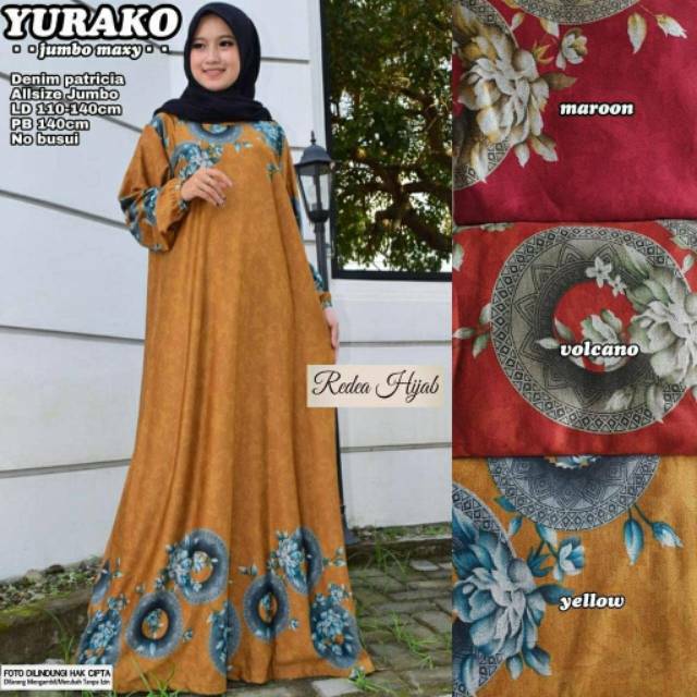 Yurako Jumbo Maxy, jumbo dress, maxy dress, baju Jumbo, big size, big dress, dress muslim,gamis,ootd