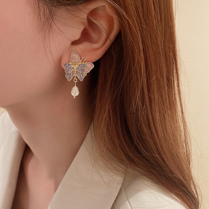 Anting Desain Kupu-Kupu Aksen Mutiara Gaya Korea