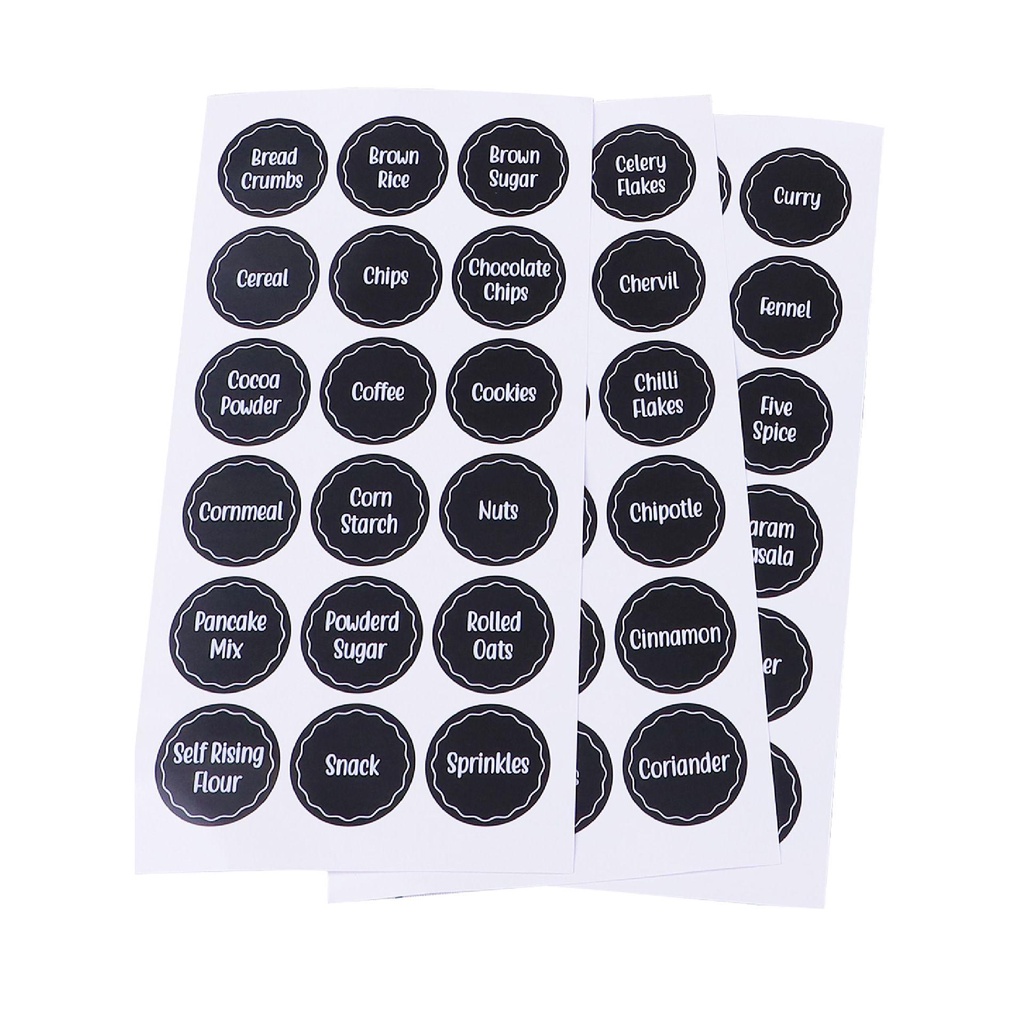 R-flower 144PCS Stiker Toples Bumbu Preprinted Papan Tulis Decals Wadah Penyimpanan Kotak Bumbu Tag