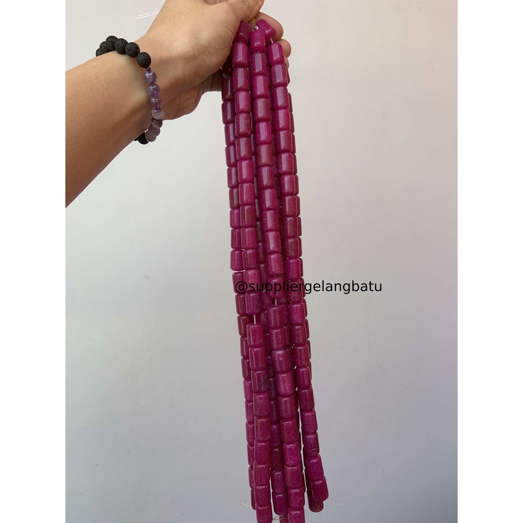 bahan renceng batu ungu lavender agate tabung 14mm gelang kalung