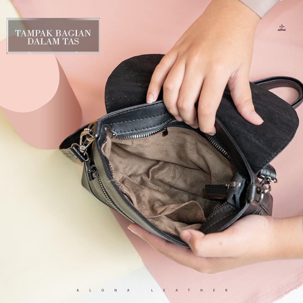 Tas Kulit Selempang Sling Bag Wanita Kulit Sapi Asli Fashion Wanita Cewek Perempuan Original Branded Tas Isyana / Mirana