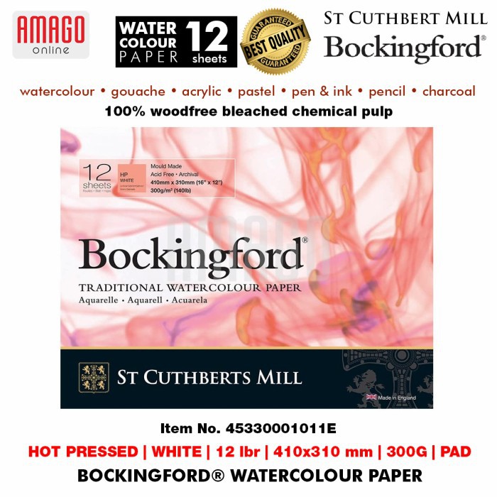 Bockingford Watercolour Paper - Hot Pressed - Pad - 12 lbr - 410x310mm - 300g