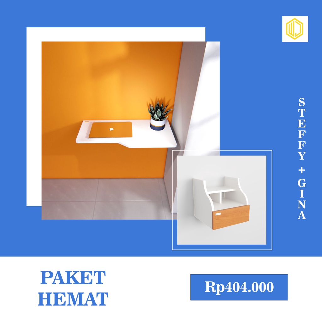 Paket Hemat Furniture Dekorasi Ruang isi laci minimalis gantung tempel tembok & meja lipat laptop be