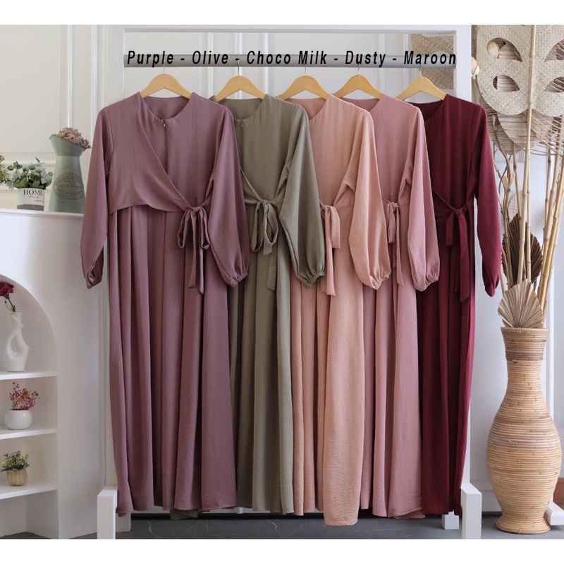 Chava Dress Ld 104/Dress Airflow Polos/Dress Ikat Depan/Dress Kondangan/Gamis Busui/Gamis Airflow