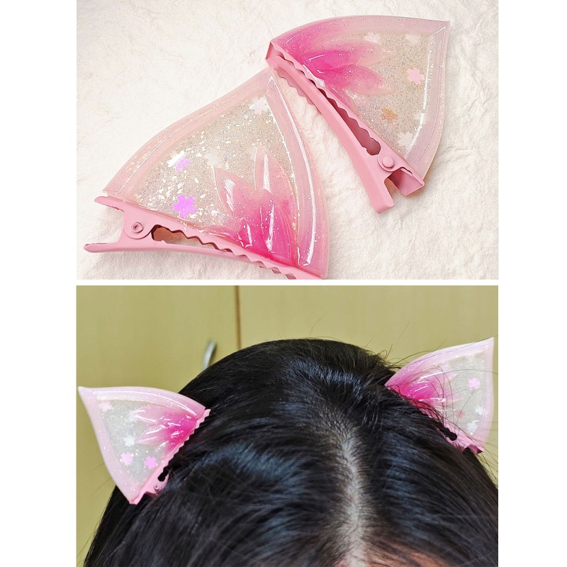 Siy 2pcs / Set Cetakan Kristal Epoxy Bentuk Telinga Kucing / Beruang Untuk Aksesoris Rambut DIY