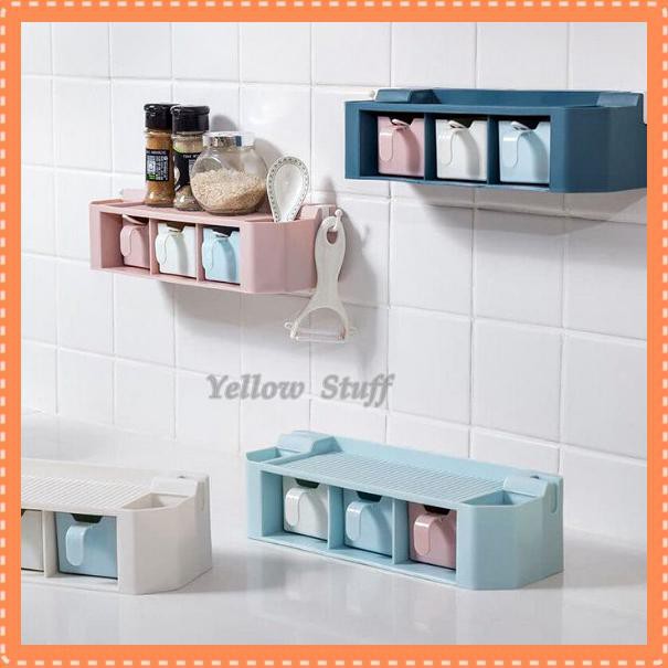 Rak Bumbu Dapur Gantung Tempat Bumbu Set Kotak Bumbu Dapur Rak Bumbu Plastik Tempat Bumbu 3 Sekat