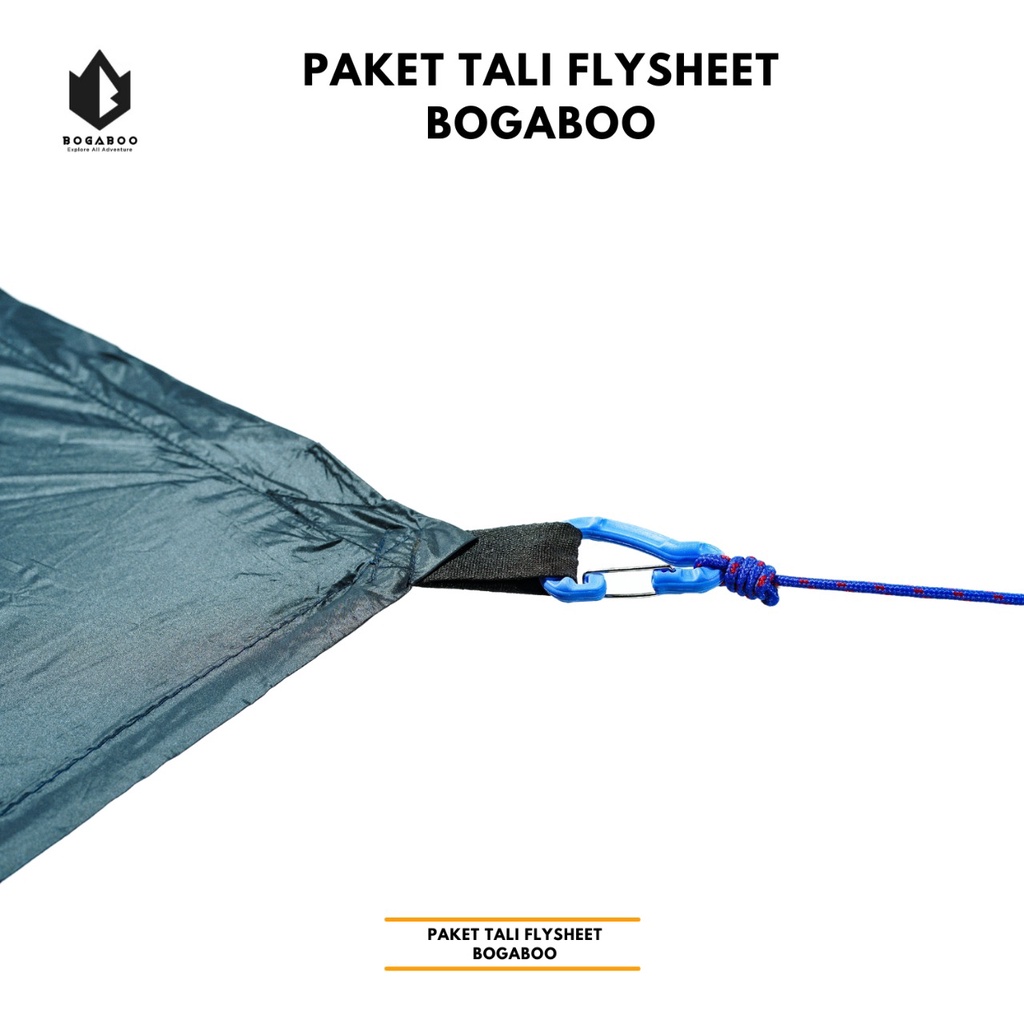 Paket tali flysheet BOGABOO - karabiner abs - guyline glow in the dark - tali perusik 3 MM  - paket tali tenda - paket tali tiang flysheet - bivak set bogaboo