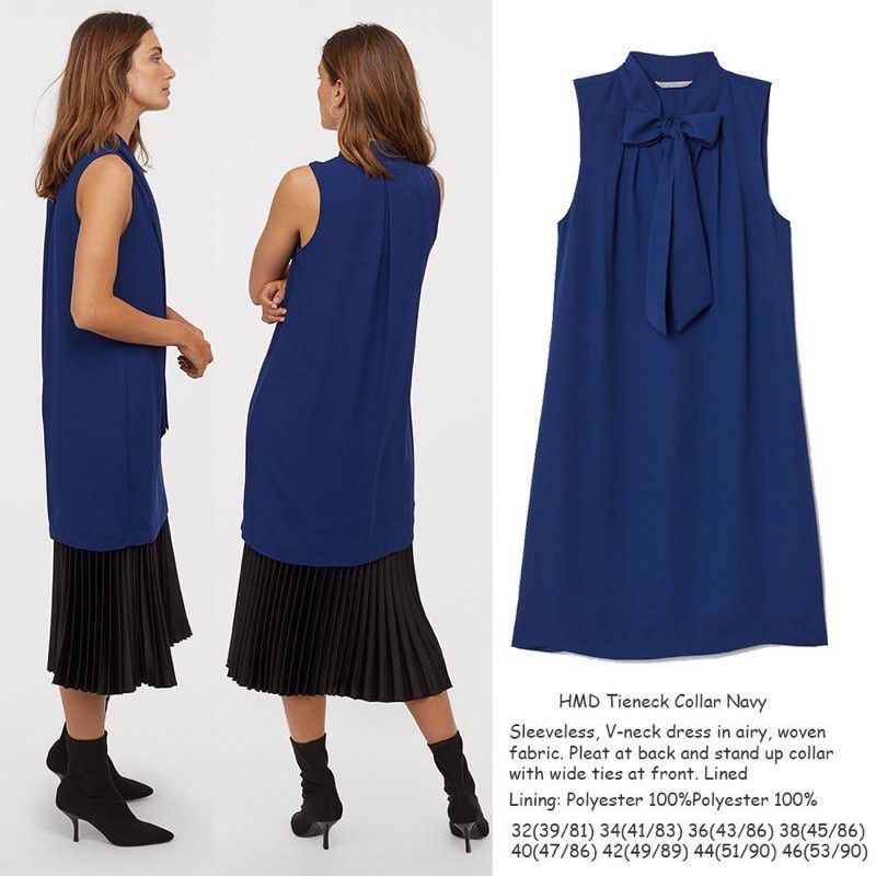 Dress Tunic V neck Warna Blue &amp;Motif H&amp;M Original Branded