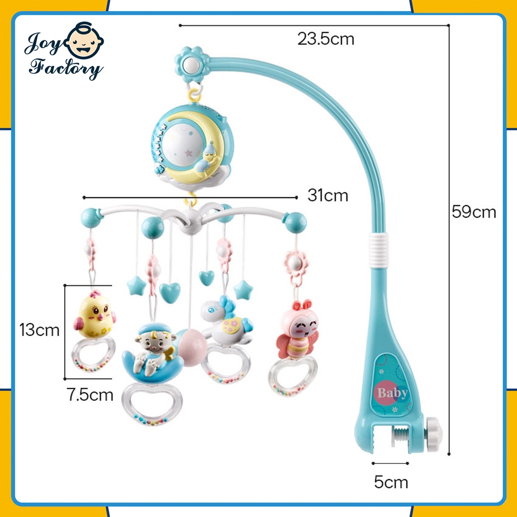 【4 Warna】Baby Crib Bell Toys Mobile 0-12 Bulan Mainan Rattle Music Remote Control Memutar Bel Tempat Tidur