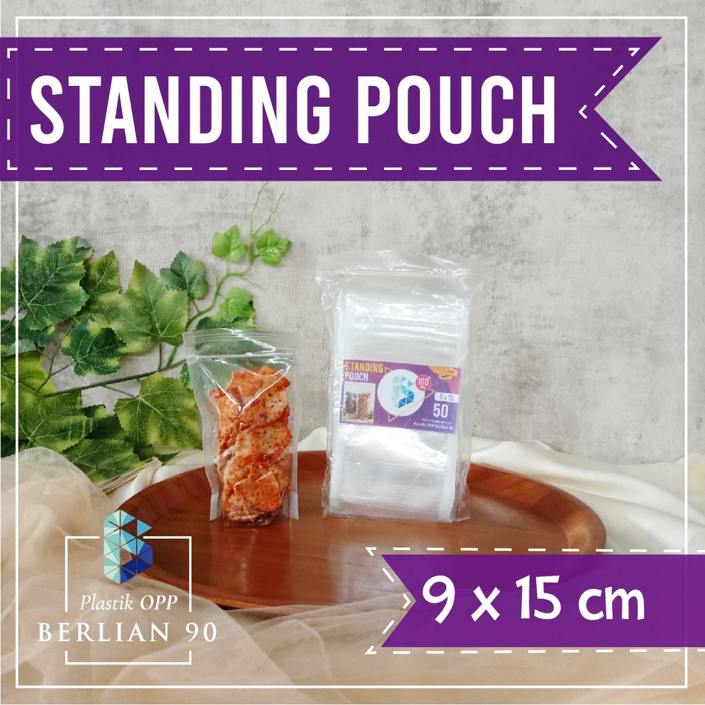 Plastik Standing Pouch Klip 9 x 15 CM ISI 50 PCS Tebal / Plastik Klip Bening Kemasan Keripik Makanan
