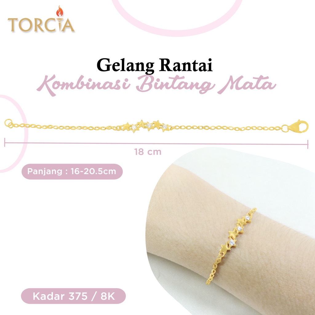 Gelang Rantai Emas Asli Kombinasi Bintang Mata Kadar 375 Torcia