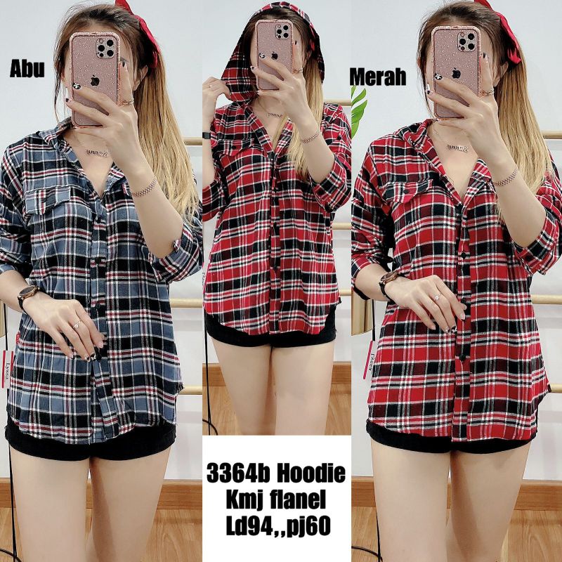 ATASAN KEMEJA HOODIE FLANEL WANITA IMPORT PREMIUM 3364