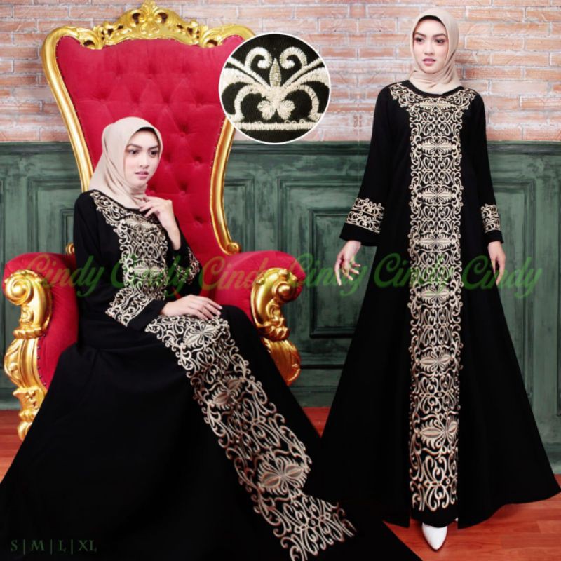 GAMIS ABAYA HITAM FULL BORDIR // GAMIS ABAYA TURKI // DRESS MUSLIM ABAYA BORDIR