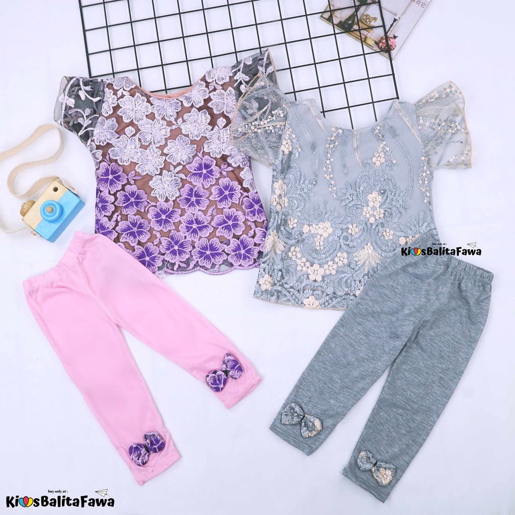 Setelan Seline uk 1-2 Tahun / Set Brukat Branded Anak Perempuan Atasan Lengan Leging Polos Import