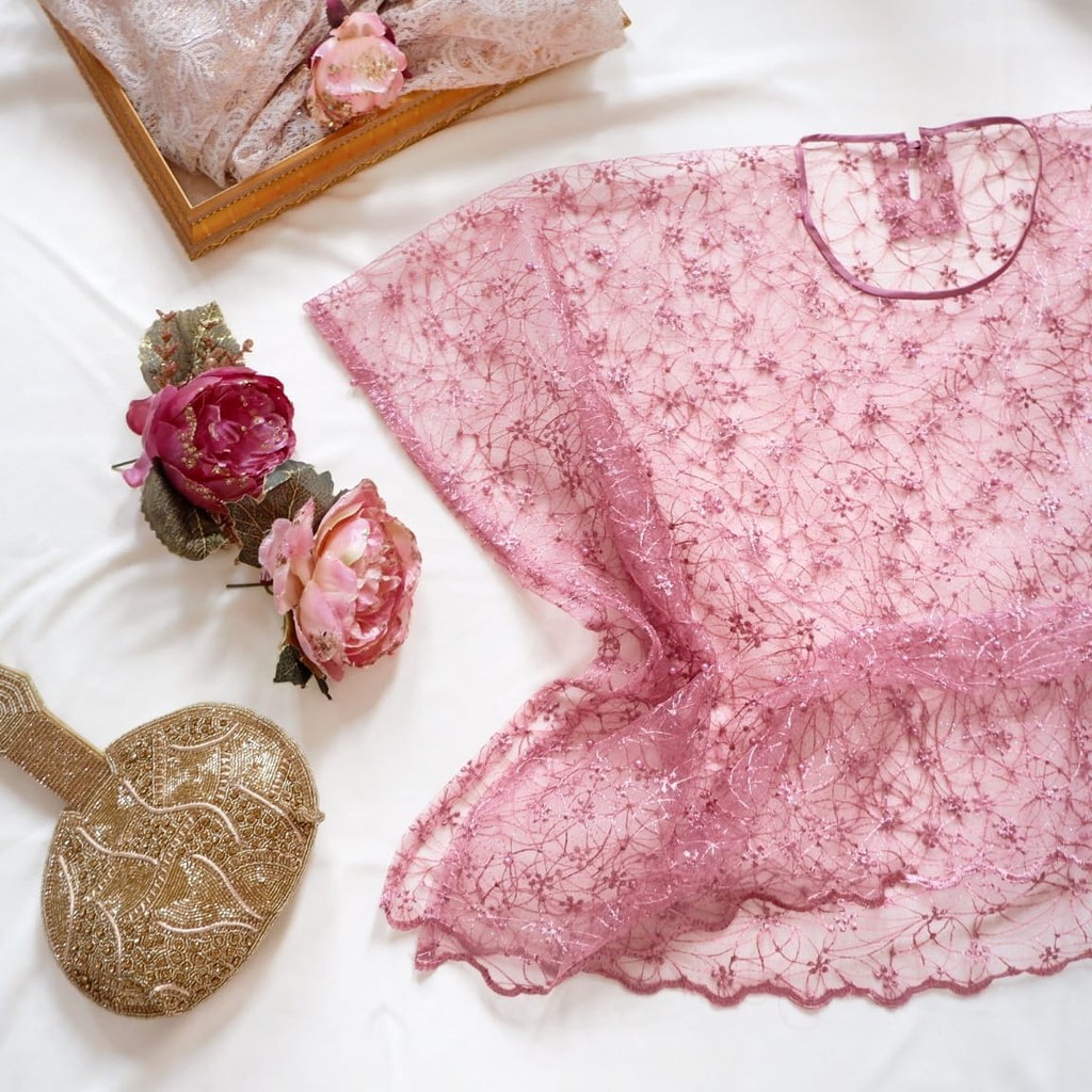 KAVYA OUTER KIMONO BROKAT TULLE AKAR MUTIARA