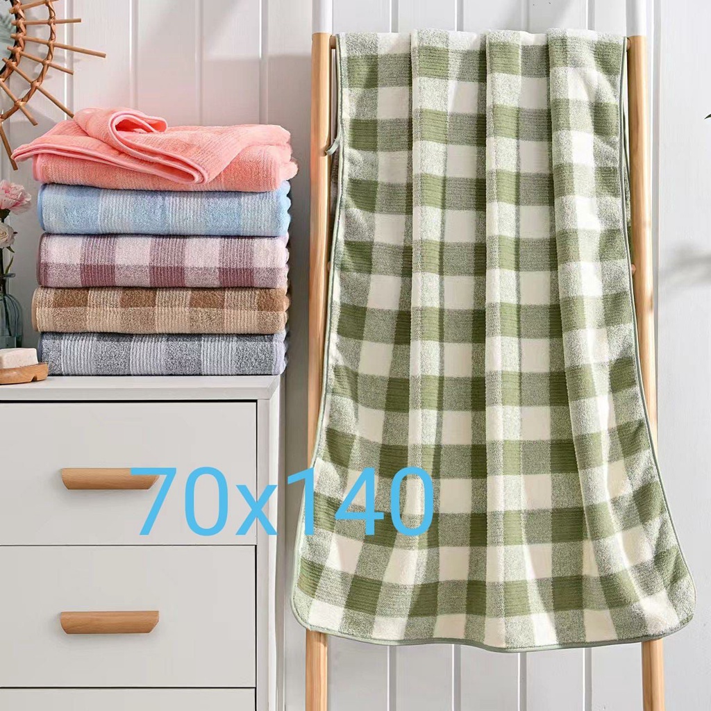 Handuk Mandi Microfiber Motif Kotak Besar 70x140cm Handuk Dewasa Halus Lembut Super Serap Air Import Murah