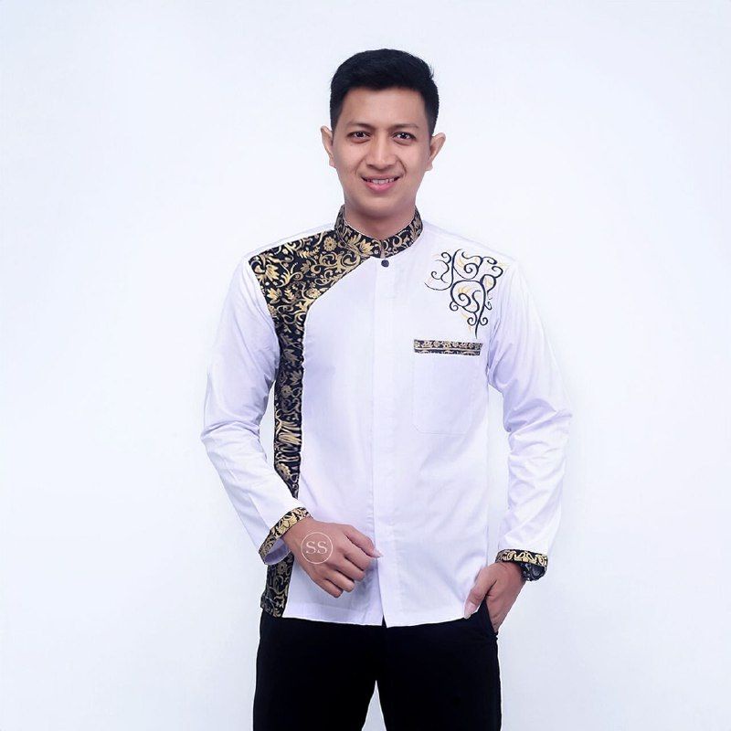 Baju Koko Pria Dewasa Muslim Kurta Pria Lengan Panjang Premium Murah Kemeja Pria Lengan Pendek Kemeja Putih Pria Lengan Panjang Bordir spesial putih