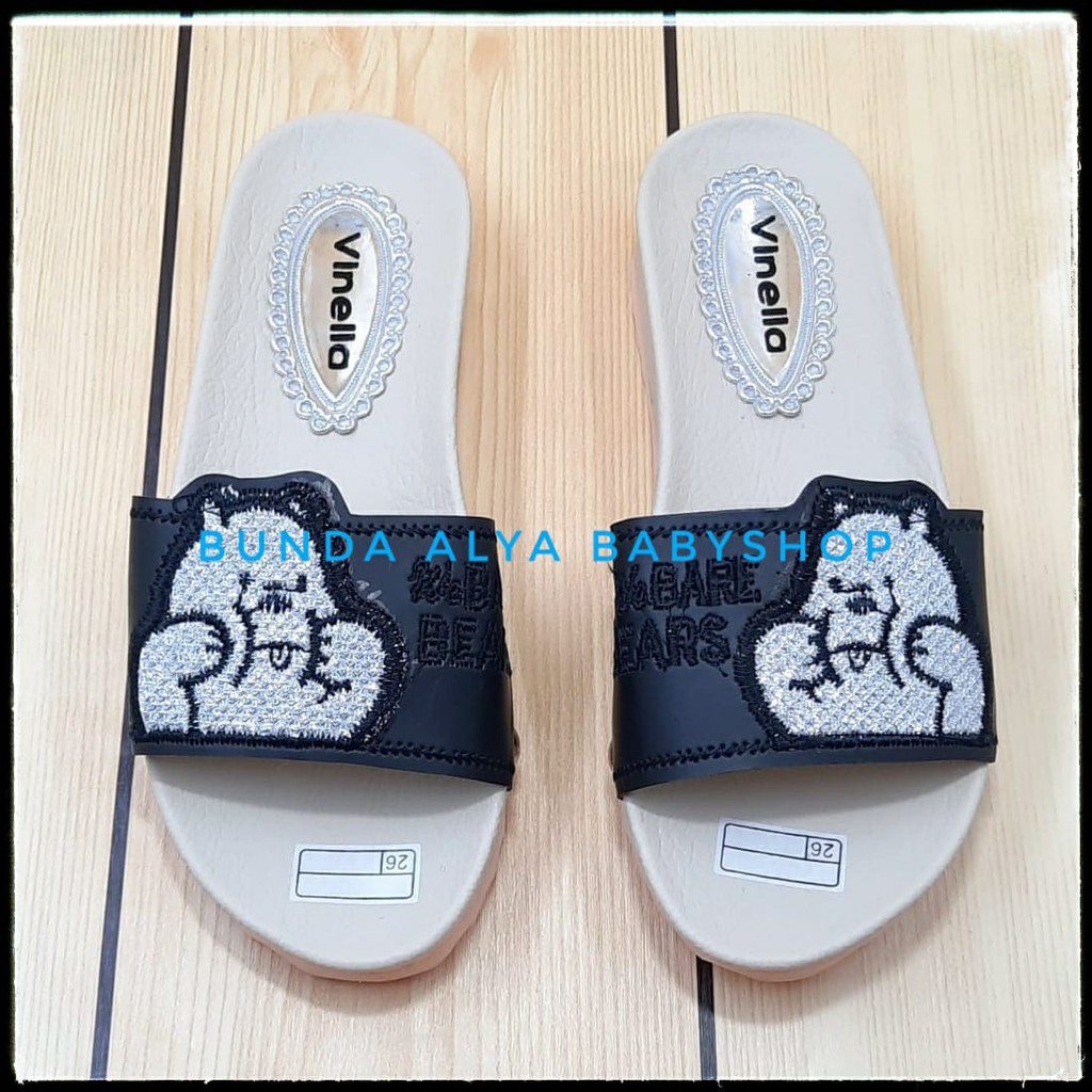 Sendal Anak Perempuan Usia 3 4 5 6 7 Tahun Slop BEAR HITAM SIze 26-35 - Sandal Anak Cewek FlipFlop Anti Licin SALE