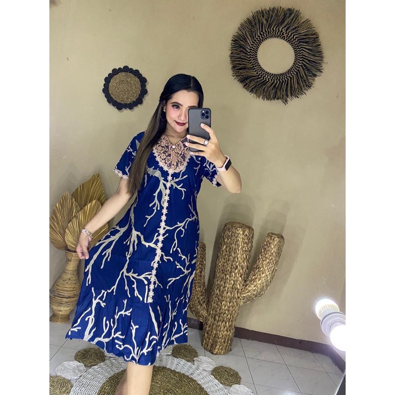 DASTER ARAB BRUKAT AKAR MELATI | RAYON SUPER GRADE A | RESLETING DEPAN BUSUI | RENDA Milo ORI-DASTER BLUE