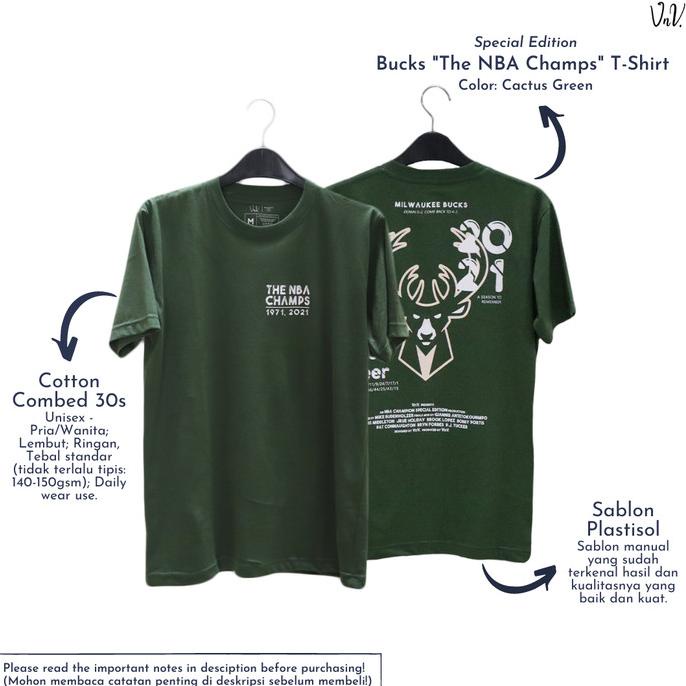 HARGA TERBAIK Bucks "The NBA Champs" T-Shirt | Kaos Basket NBA | Milwaukee Bucks