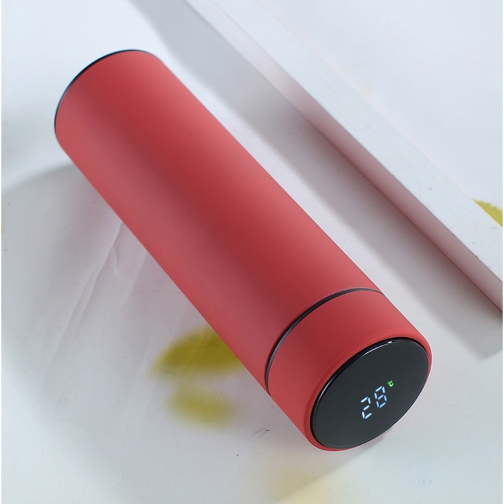 H220 [MERAH] Termos Air Panas LED Temperatur Suhu Botol Vacuum Tumbler / Termometer LED Digital Doff Karet