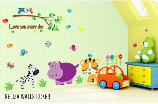 RELIZA WALL STICKER ANIMAL ZOO HEWAN ANAK KIDS SINGA OWL AY9046 STIKER DINDING