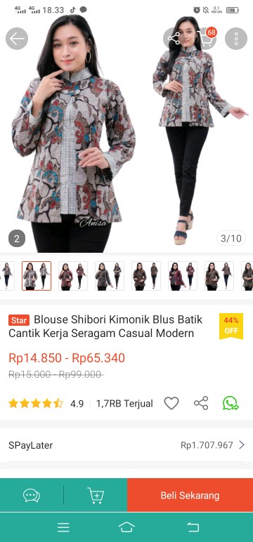 Blouse Shibori Kimonik Blus Batik Cantik Kerja Seragam Casual Modern Kantor Kondangan Baru Bd 110