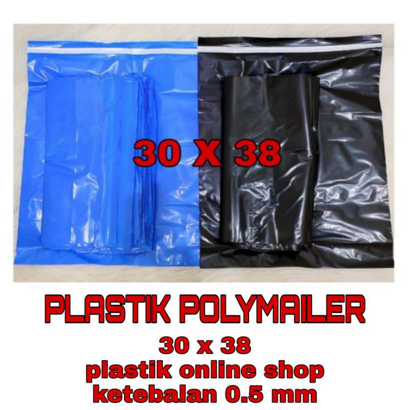 Dtree . Plastik polymailer / kantong kurir dhl uk 30x38 black blue glossy isi 50 psc